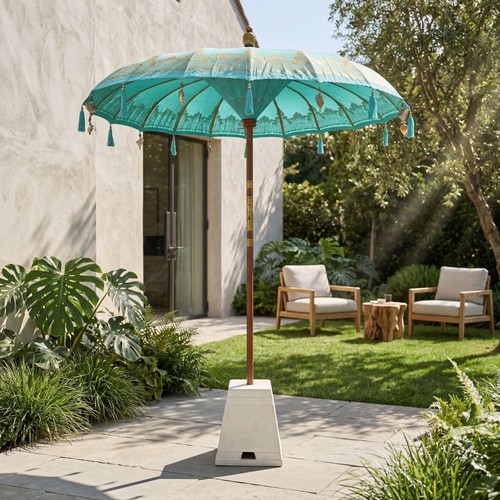 Bali sonnenschirm türkis gold - türkis,